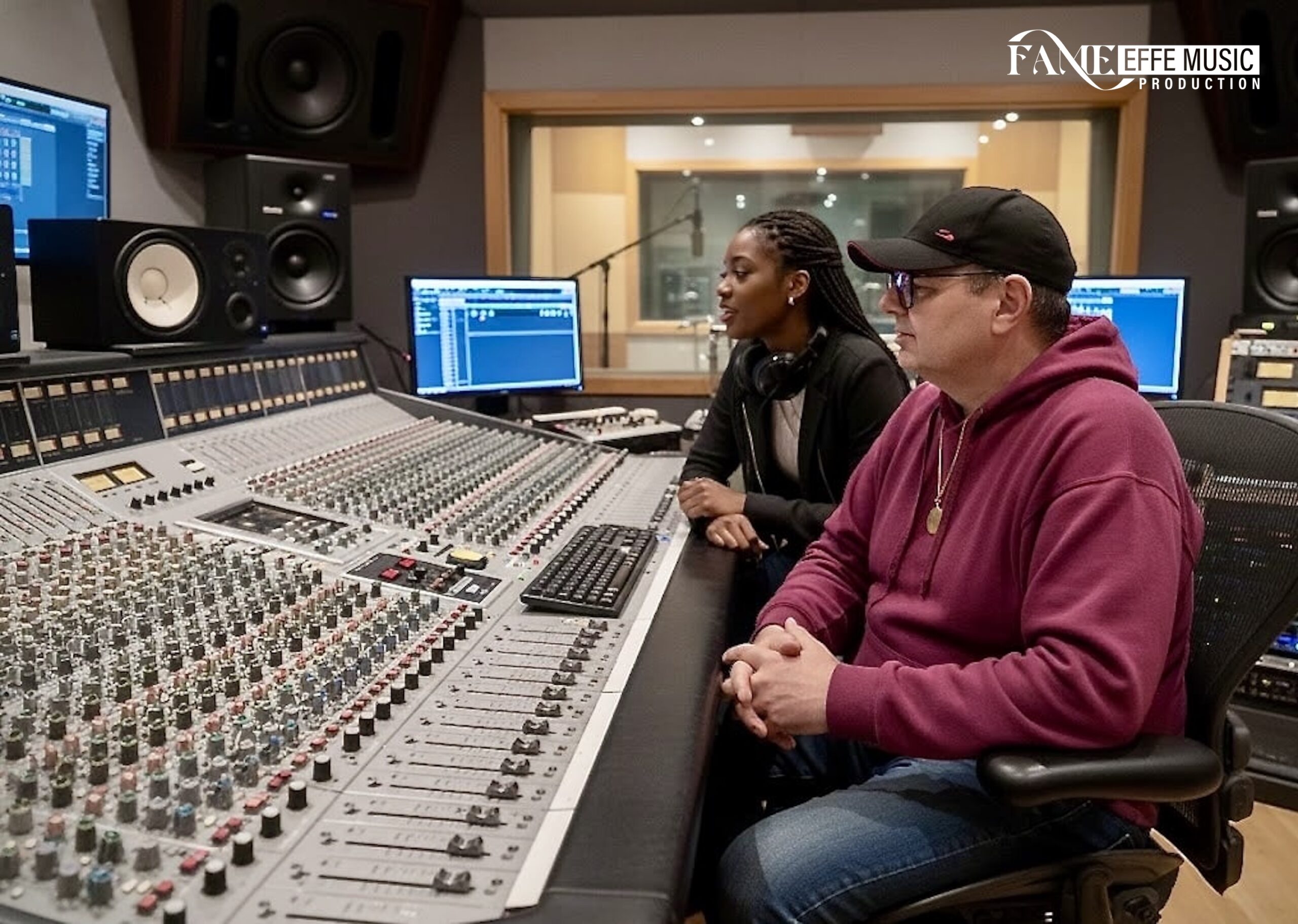 Andy Ray and producer during a recording session at a professional recording studio, collaborating on music production for EFFEMUSICPROD.